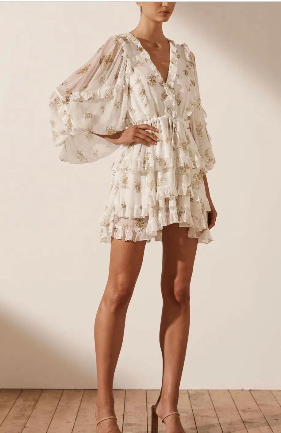 Shona Joy Julieta Balloon Sleeve Frill Mini Dress Print Size 8  - Image 1