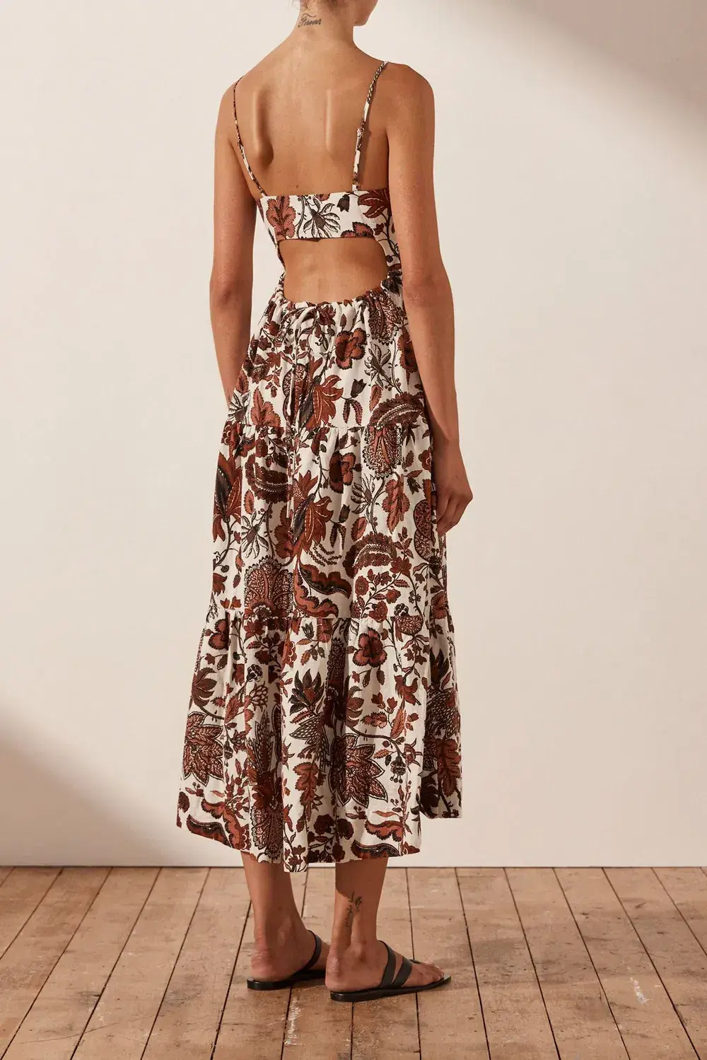 Shona Joy Catalina Lace Up Backless Midi Dress Print Size 8 - Image 3