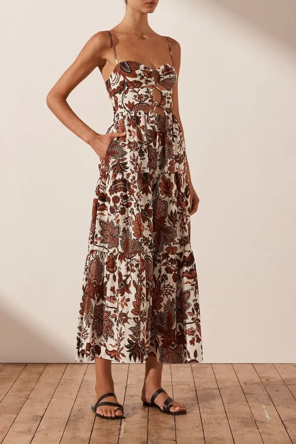 Shona Joy Catalina Lace Up Backless Midi Dress Print Size 8 for rent on The Volte - main image