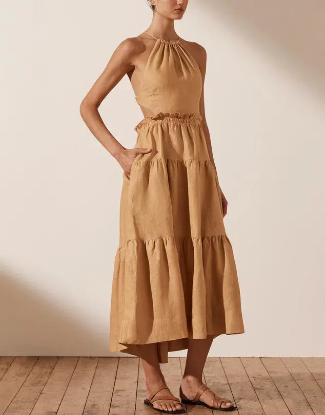 Shona Joy Aria Backless Midi Dress Ginger Size 8 for rent on The Volte - main image