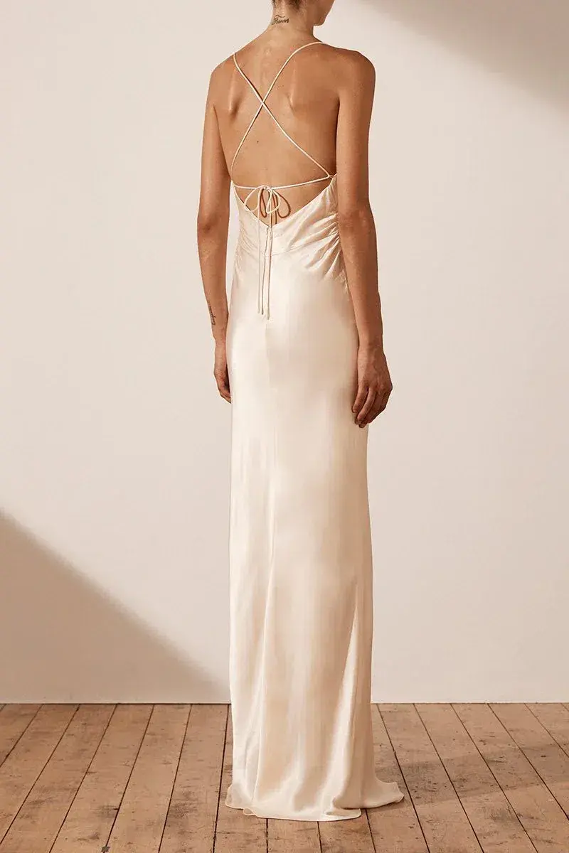 Shona Joy La Lune Lace Back Maxi Dress Cream Size 6 - Image 3