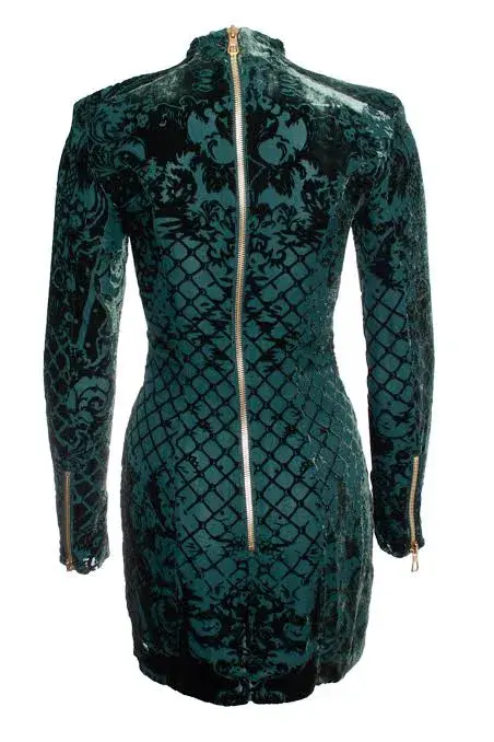 Balmain x H&M Velvet Mini Dress Green Size 8 - Image 3