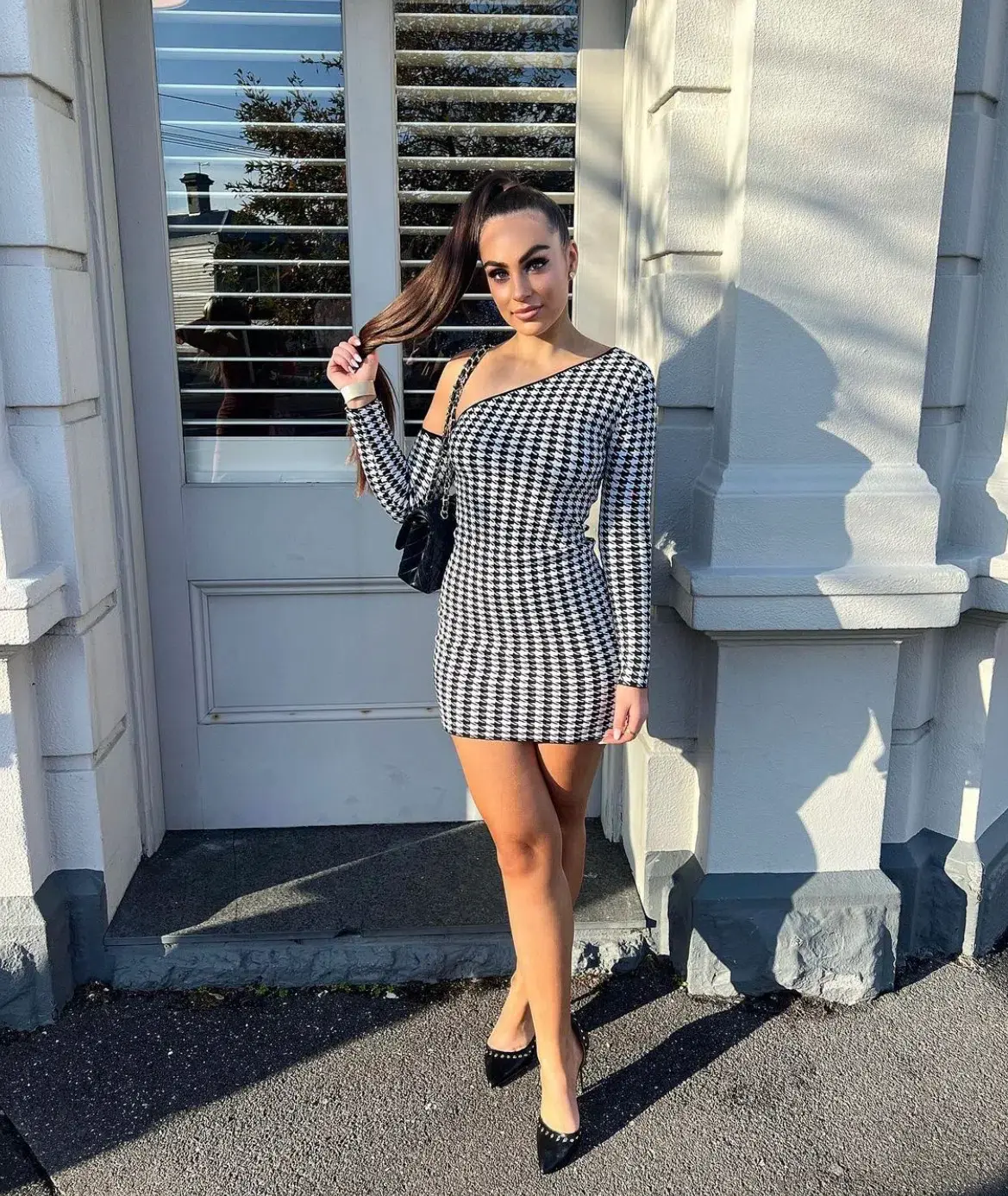 San Sloane Erika Mini Dress Houndstooth Size 8 - Image 5