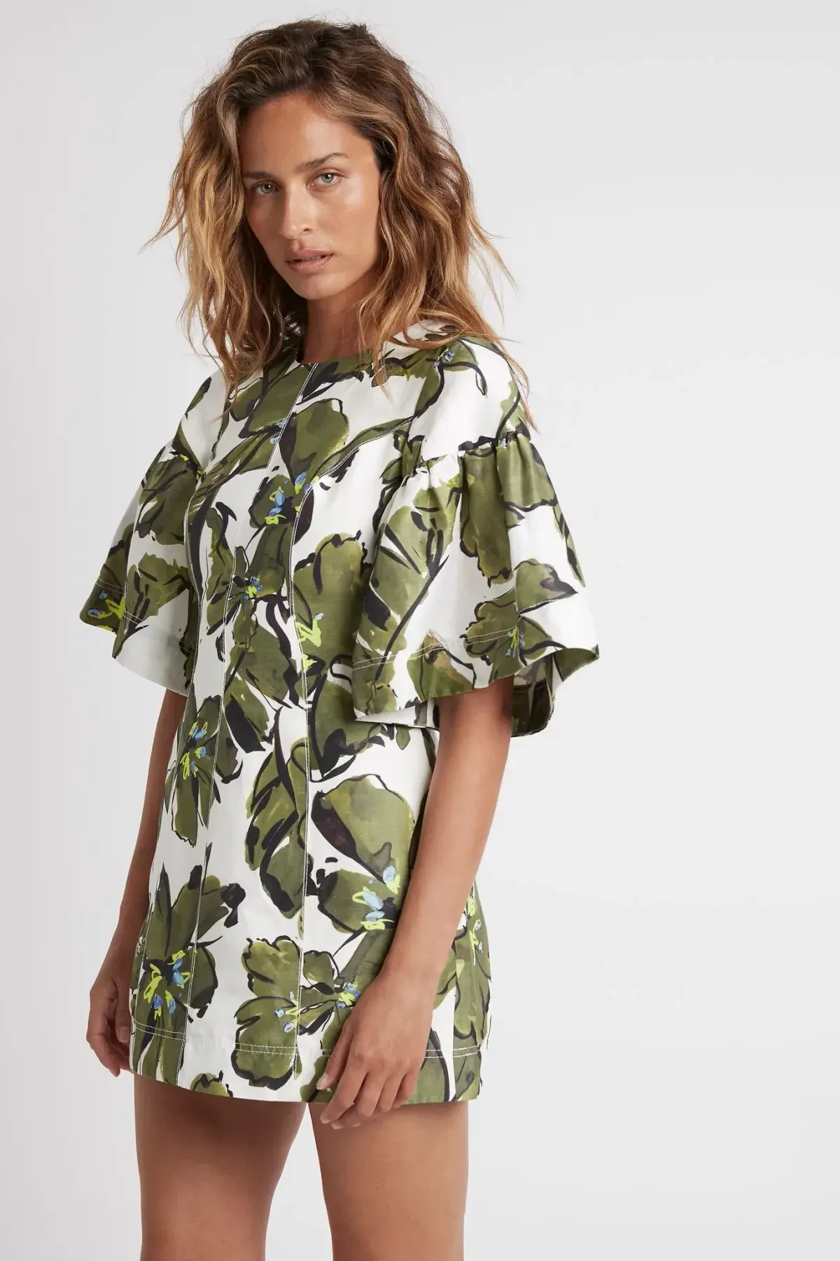 Aje Oasis Olive Leaf Cut Out Mini Dress Floral Size 4 - Image 4