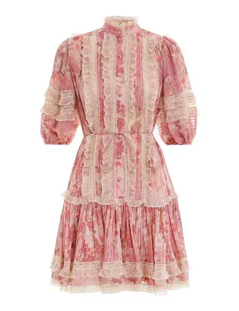 Zimmermann Concert Pintucked Mini Dress Cherry Meadows Size 0 - Image 4