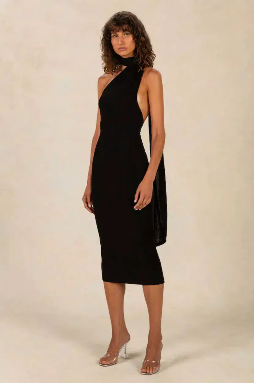 Misha Nicollette Slinky Jersey Midi Dress Black Size 8 - Image 1