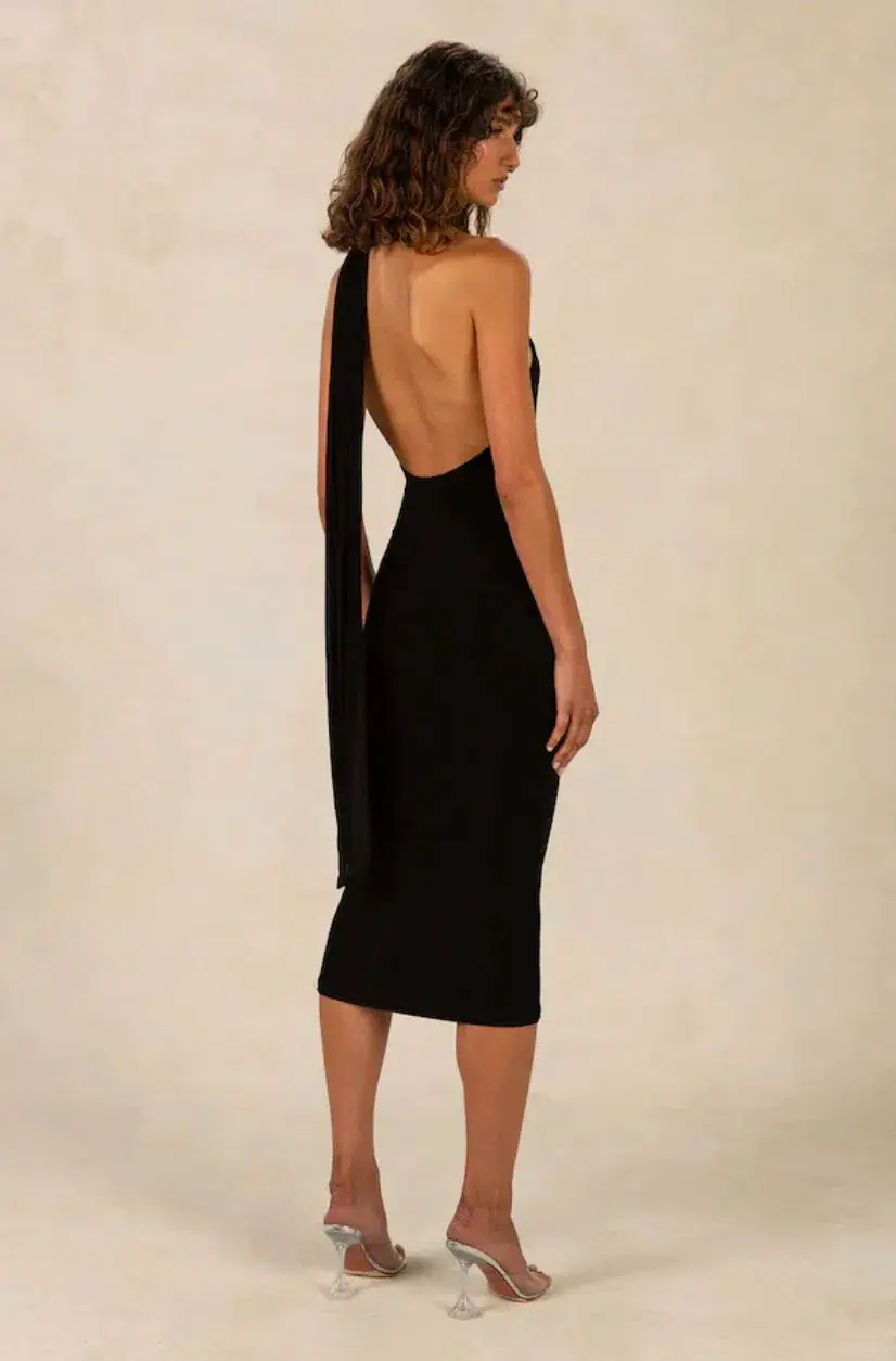 Misha Nicollette Slinky Jersey Midi Dress Black Size 8 - Image 3