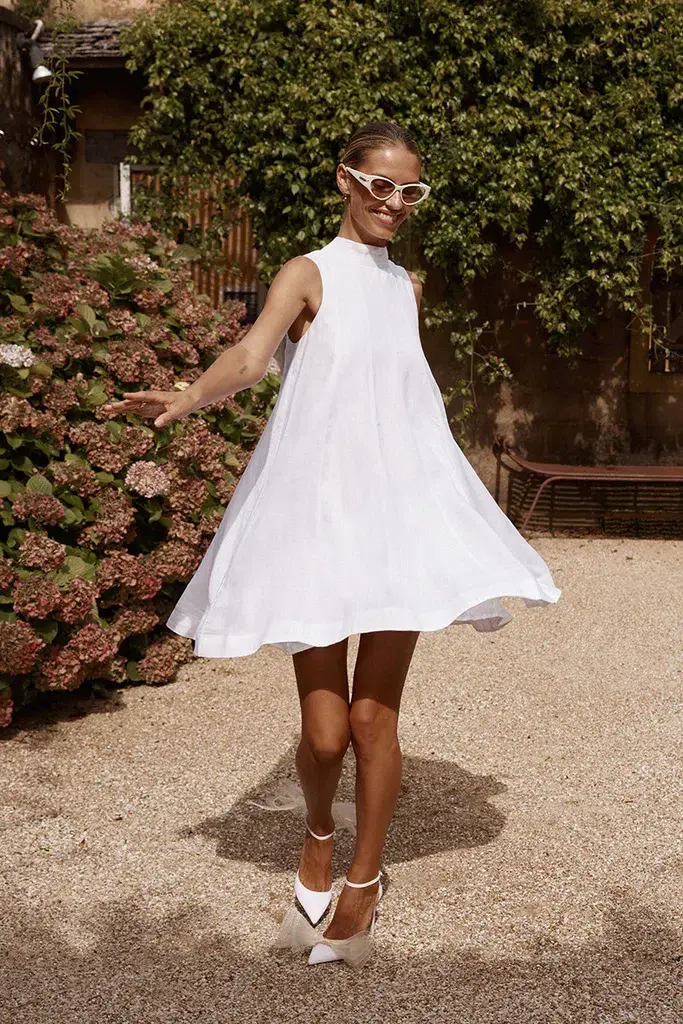 Dissh Linen Panel Mini Dress White Size 10  - Image 3