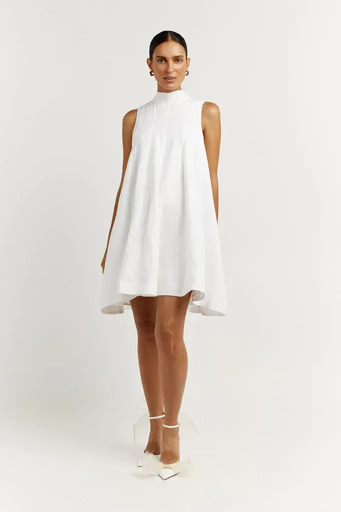 Dissh Linen Panel Mini Dress White Size 10  - Image 1