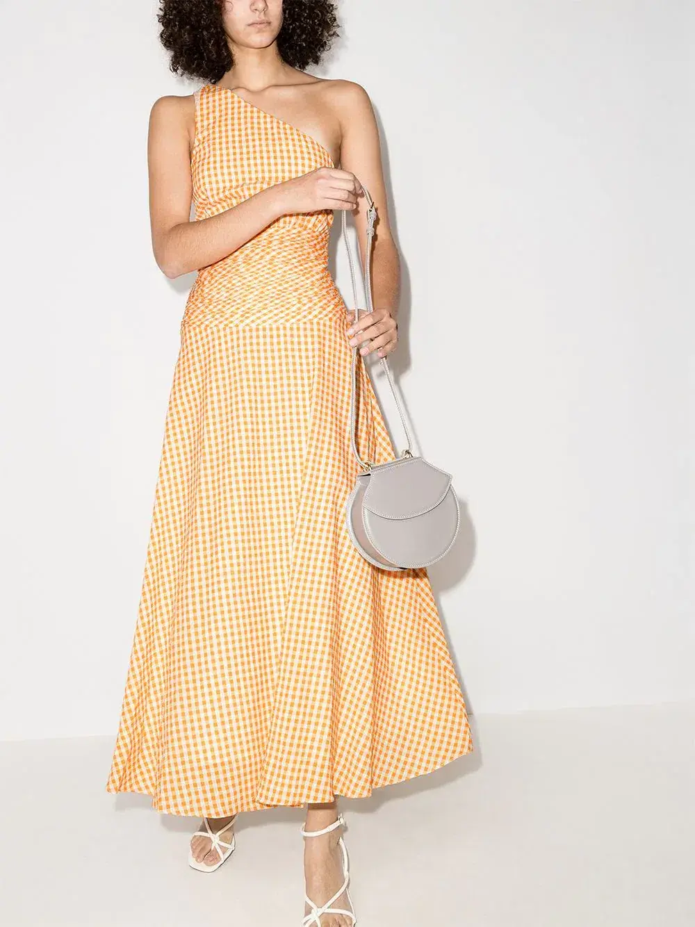 Peony Gingham Cotton-Blend One-Shoulder Midi Dress Yellow Size 10 for rent on The Volte - main image