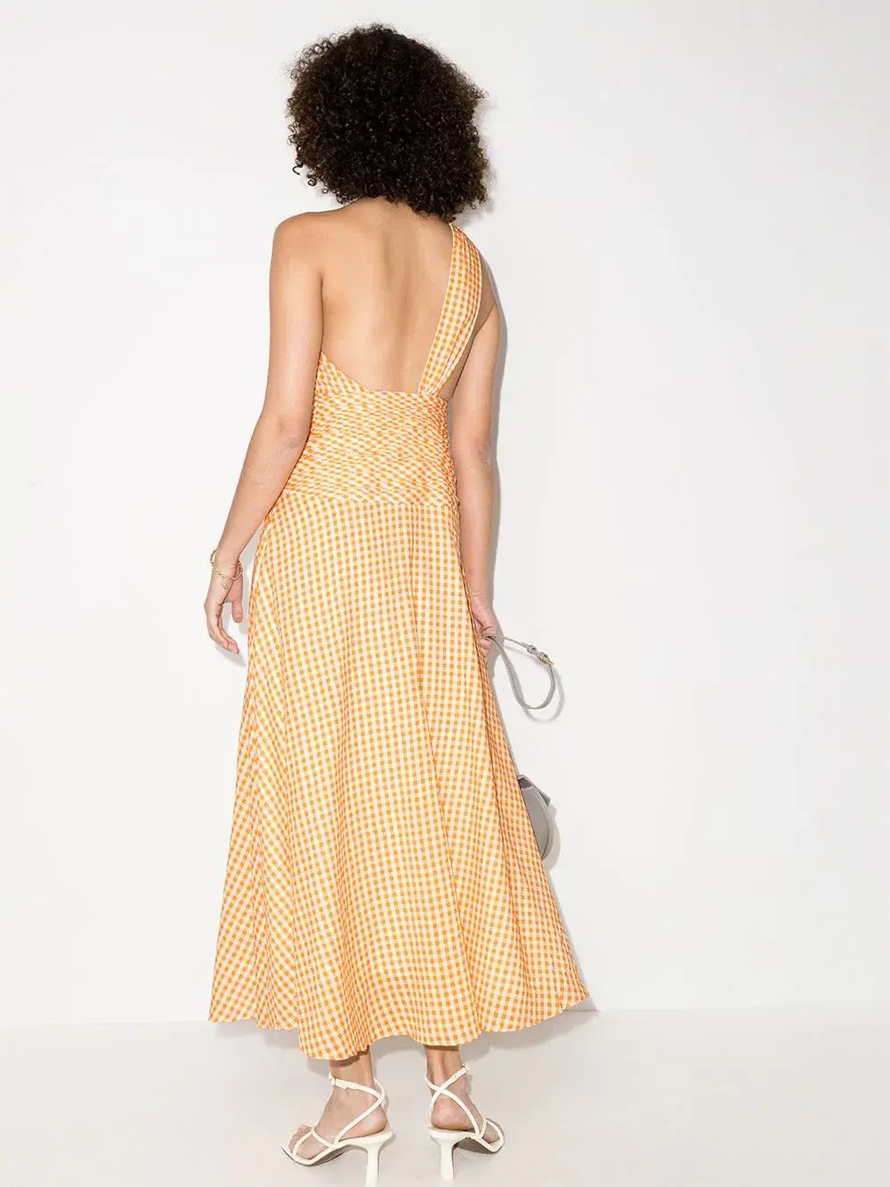 Peony Gingham Cotton-Blend One-Shoulder Midi Dress Yellow Size 10 - Image 2