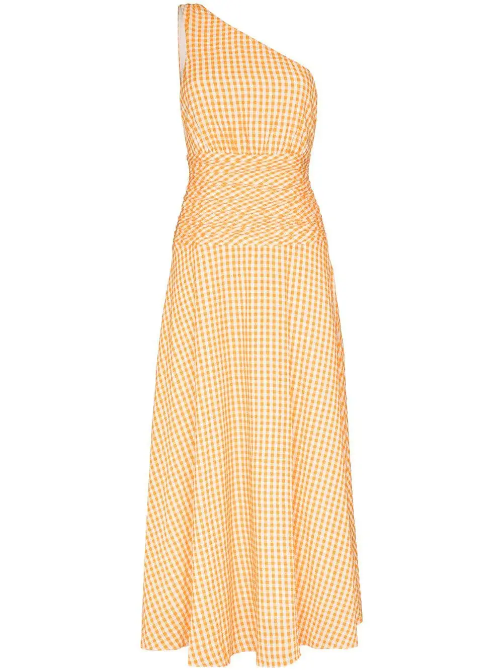 Peony Gingham Cotton-Blend One-Shoulder Midi Dress Yellow Size 10 - Image 1