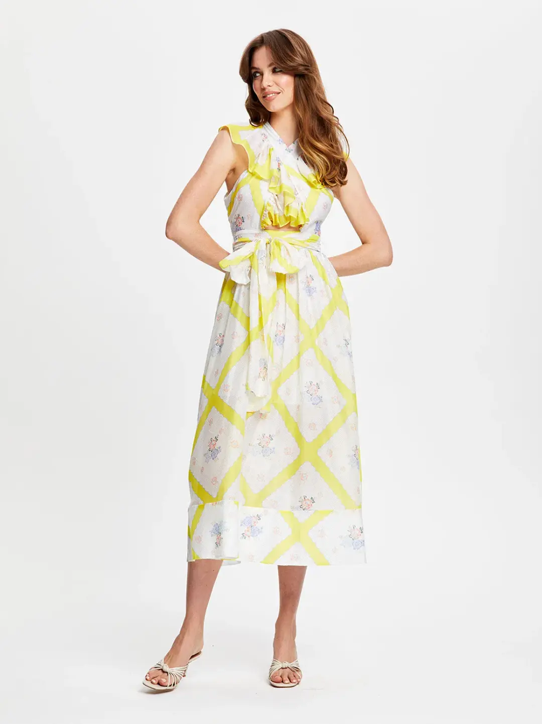 Alice McCall LA Girl Midi Dress Citrus Size 6 for rent on The Volte - main image