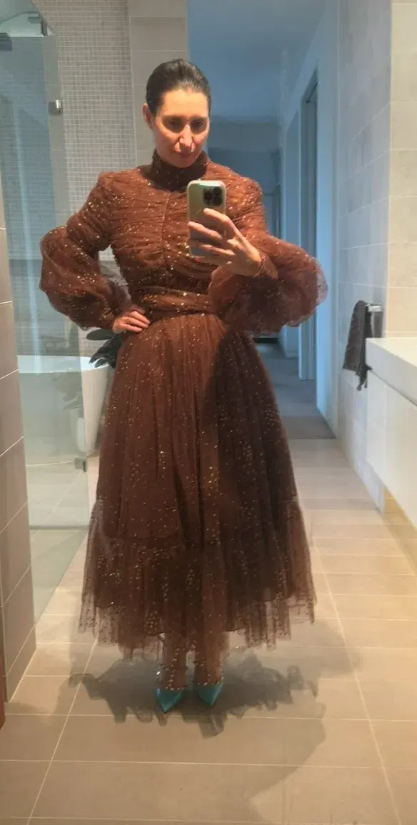  Zimmermann Tempo Ruched Glitter Tulle Gown Brown Size 2/ AU 12 - Image 6