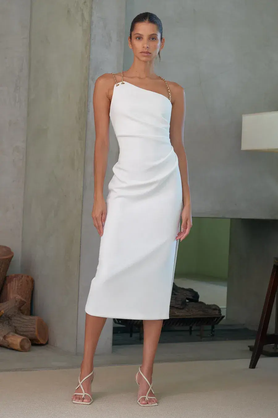 Misha Demetria Asymmetric Midi Dress White Size 6 - Image 1