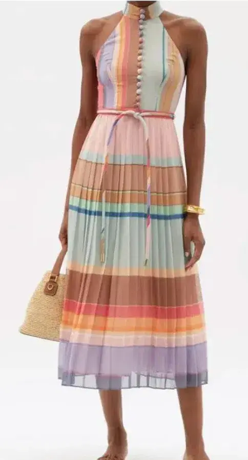 Zimmermann Pleated Picnic Dress Rainbow Stripe Size 1 / Au 10 - Image 4