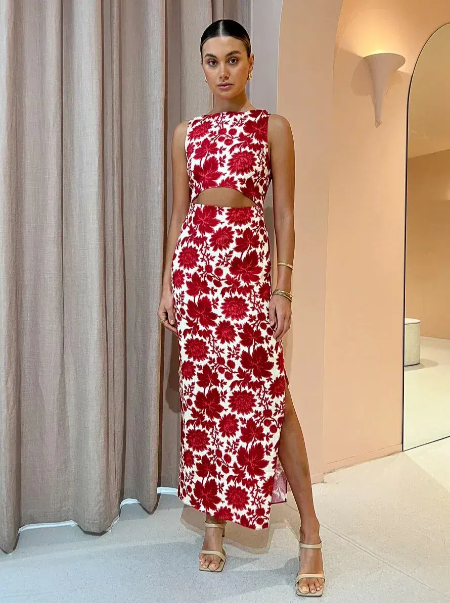 Sir The Label Cinta Cut Out Midi Dress Print Size 8 - Image 1