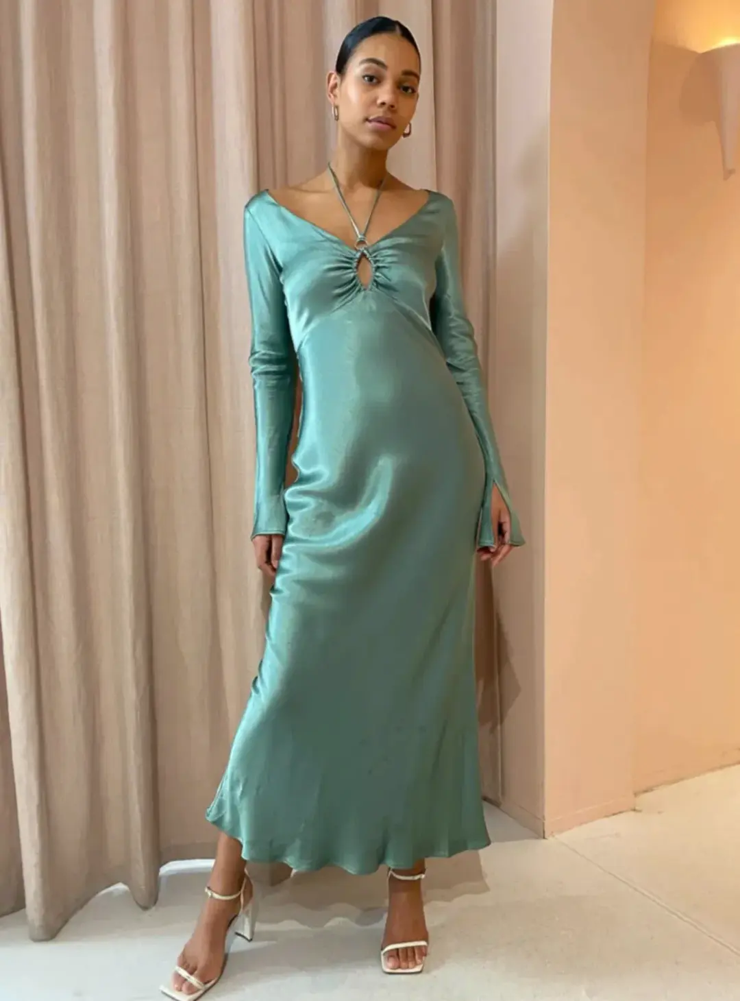 Bec & Bridge Malyka Long Sleeve Maxi Dress | Moss Green | Size 10 for rent on The Volte - main image