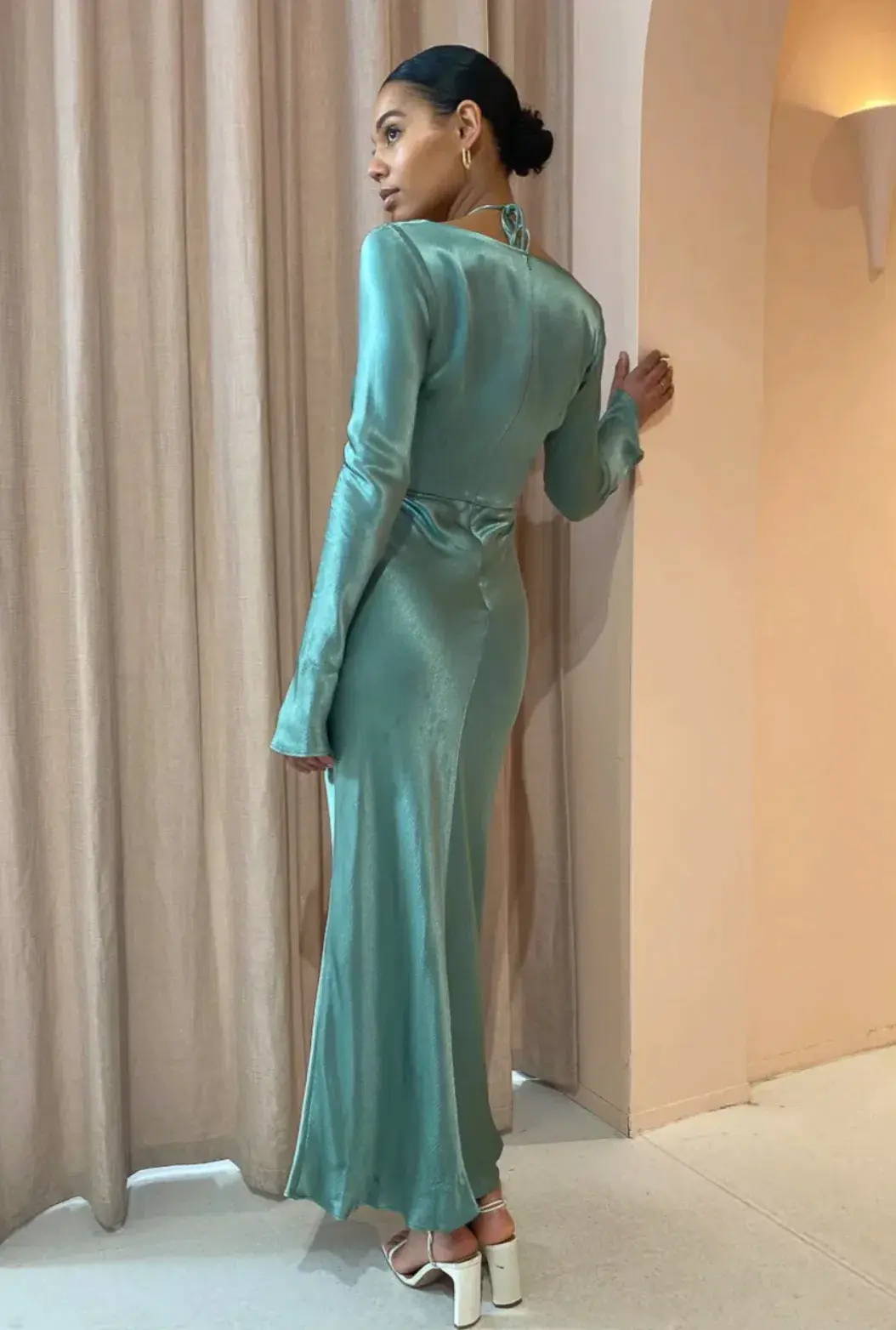 Bec & Bridge Malyka Long Sleeve Maxi Dress | Moss Green | Size 10 for rent on The Volte - main image