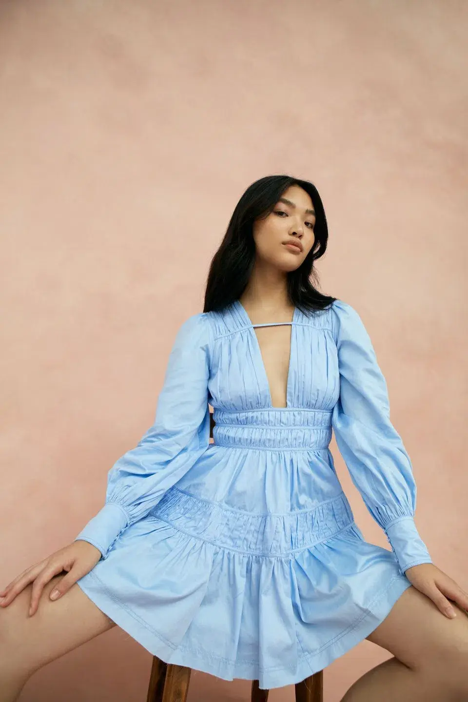 AJE - Fallingwater Gathered Mini Dress Light Blue - Size 12 - Image 4