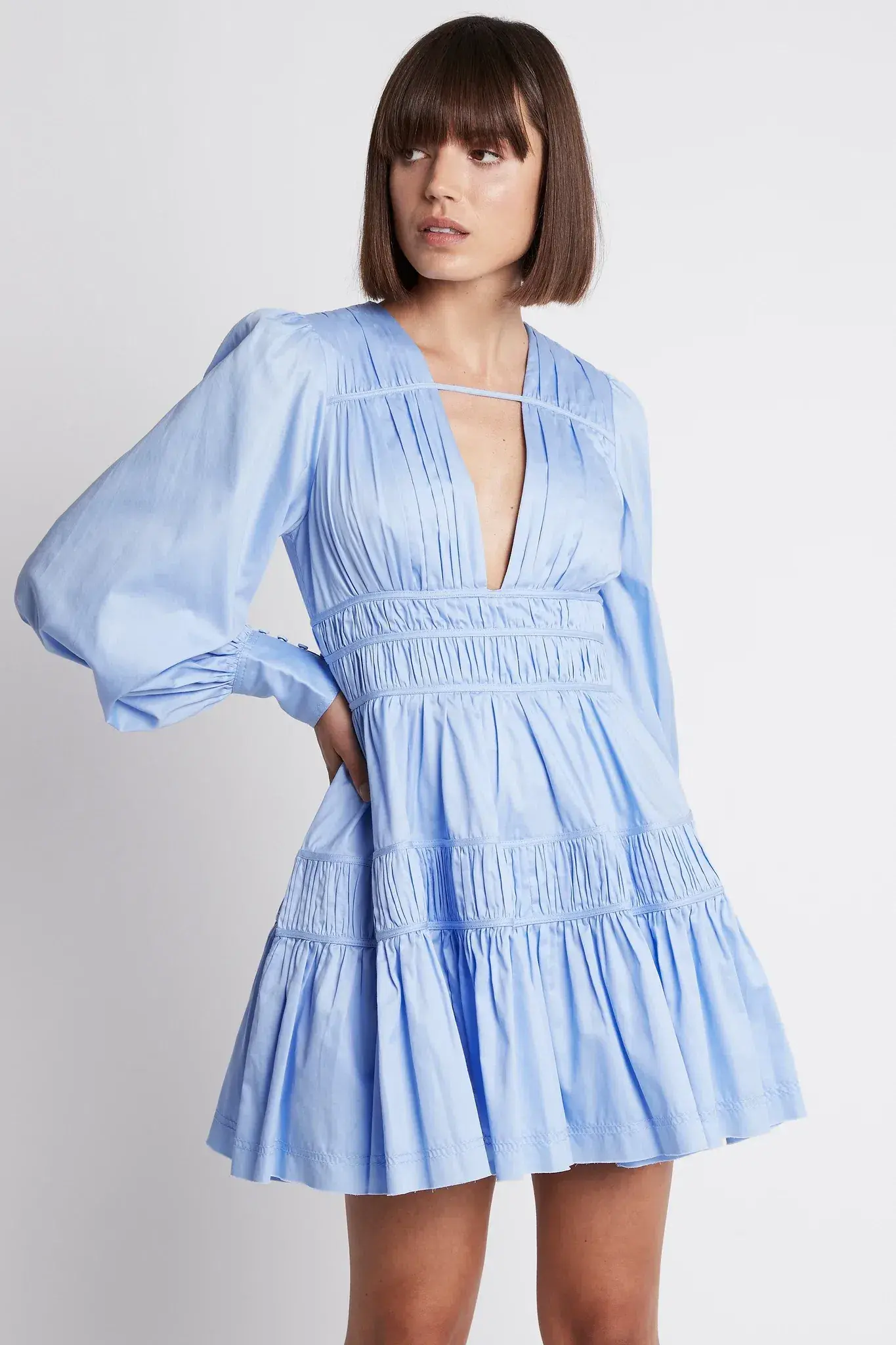 AJE - Fallingwater Gathered Mini Dress Light Blue - Size 12 - Image 3