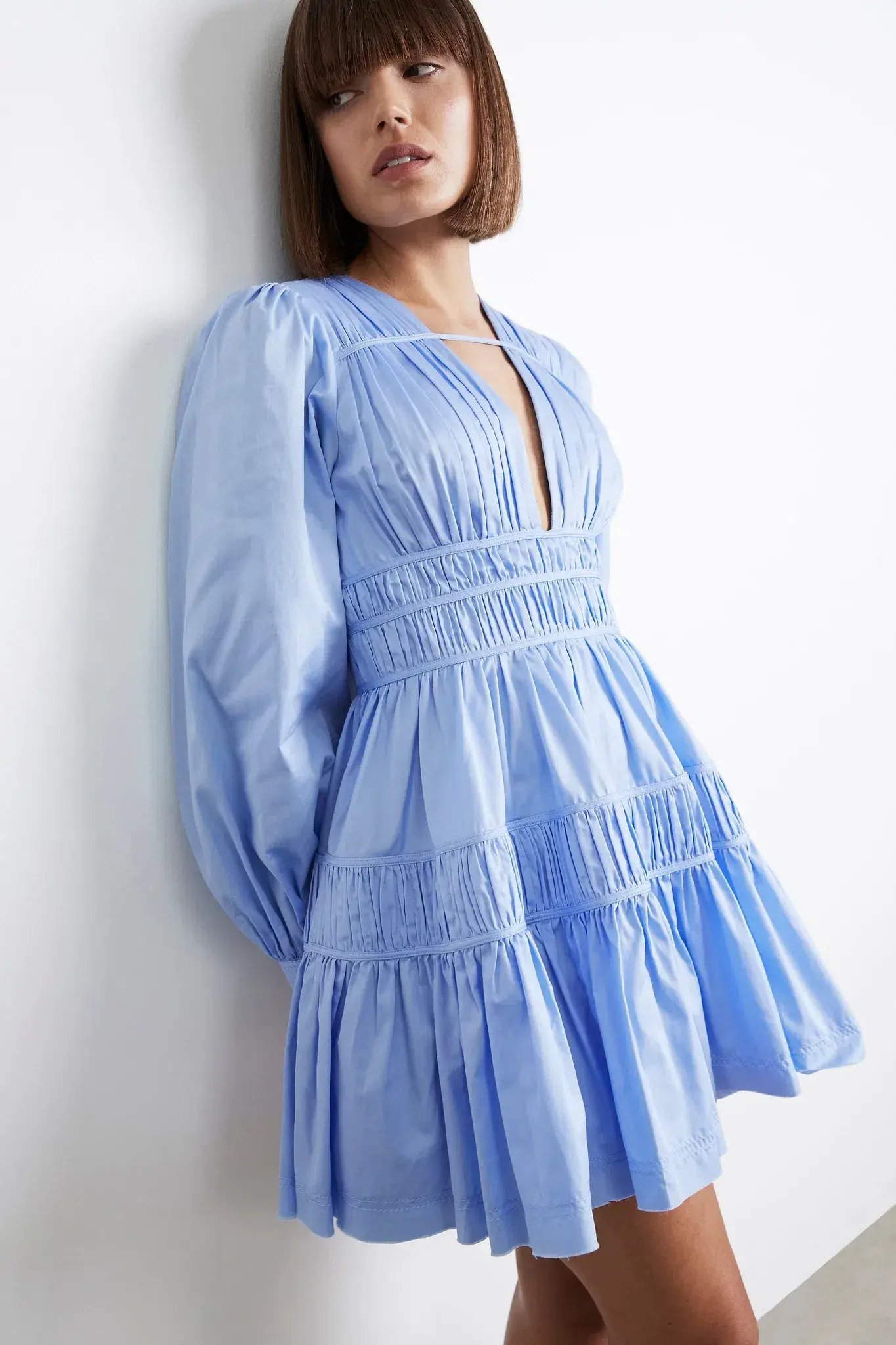 AJE - Fallingwater Gathered Mini Dress Light Blue - Size 12 - Image 1