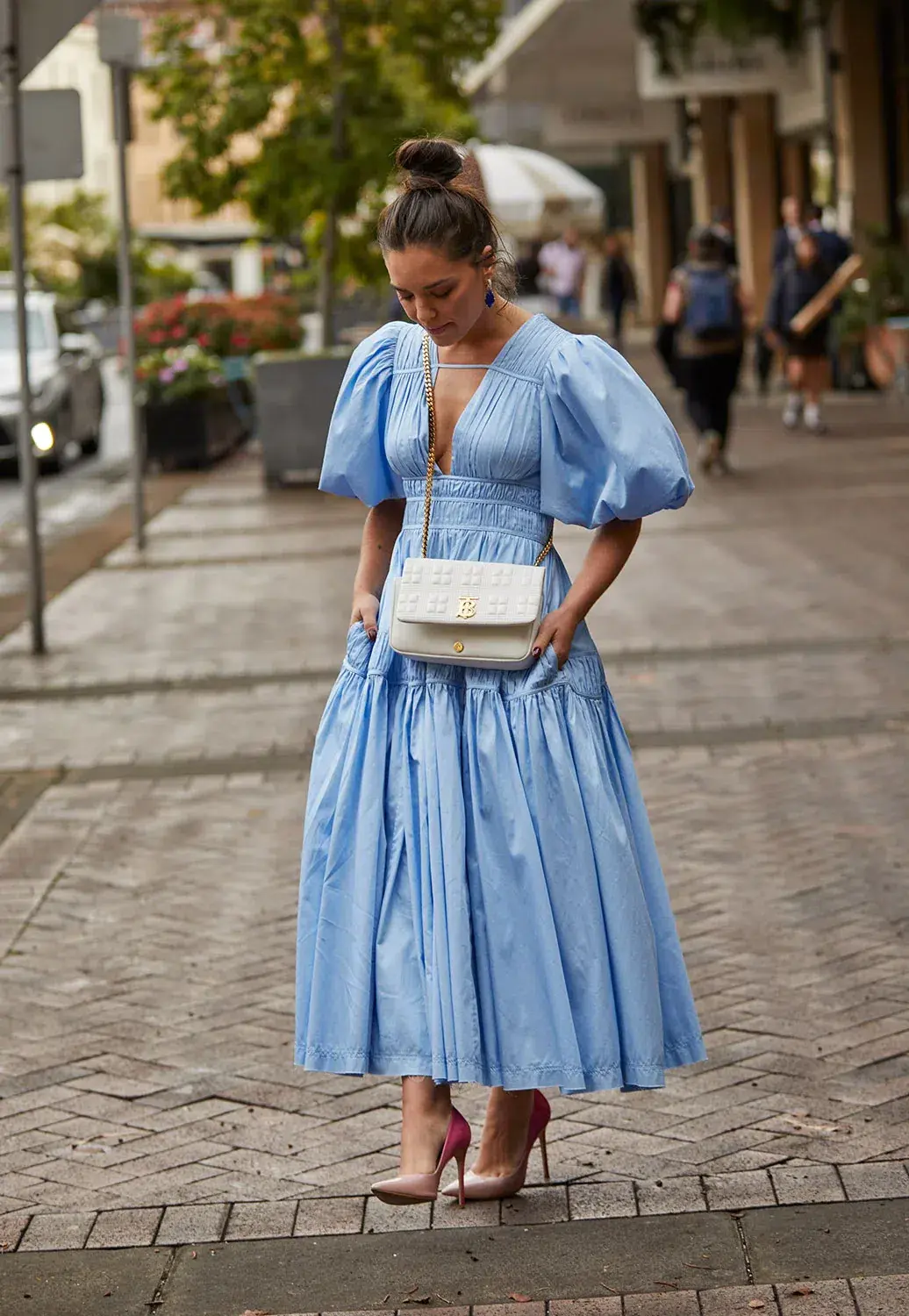 Aje Fallingwater Gathered Midi Dress Light Blue Size 8 - Image 4