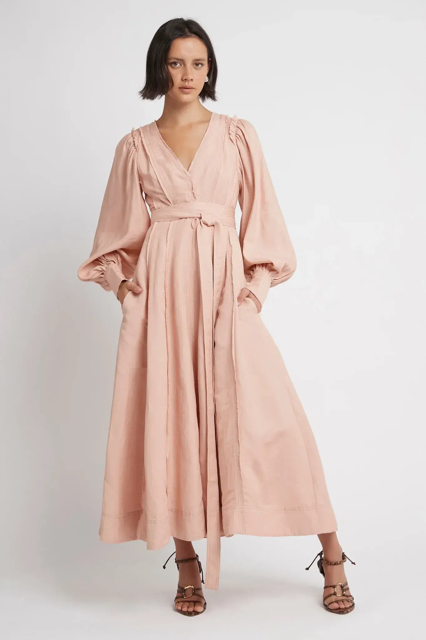 Aje Aurora Belted Midi Dress in Blush Size 12 - Image 1