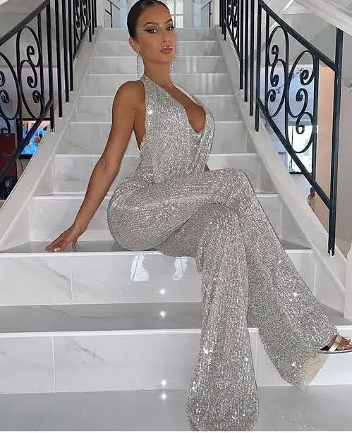 Nookie Fantasy Sequin Jumpsuit Silver Size 6 - Image 4