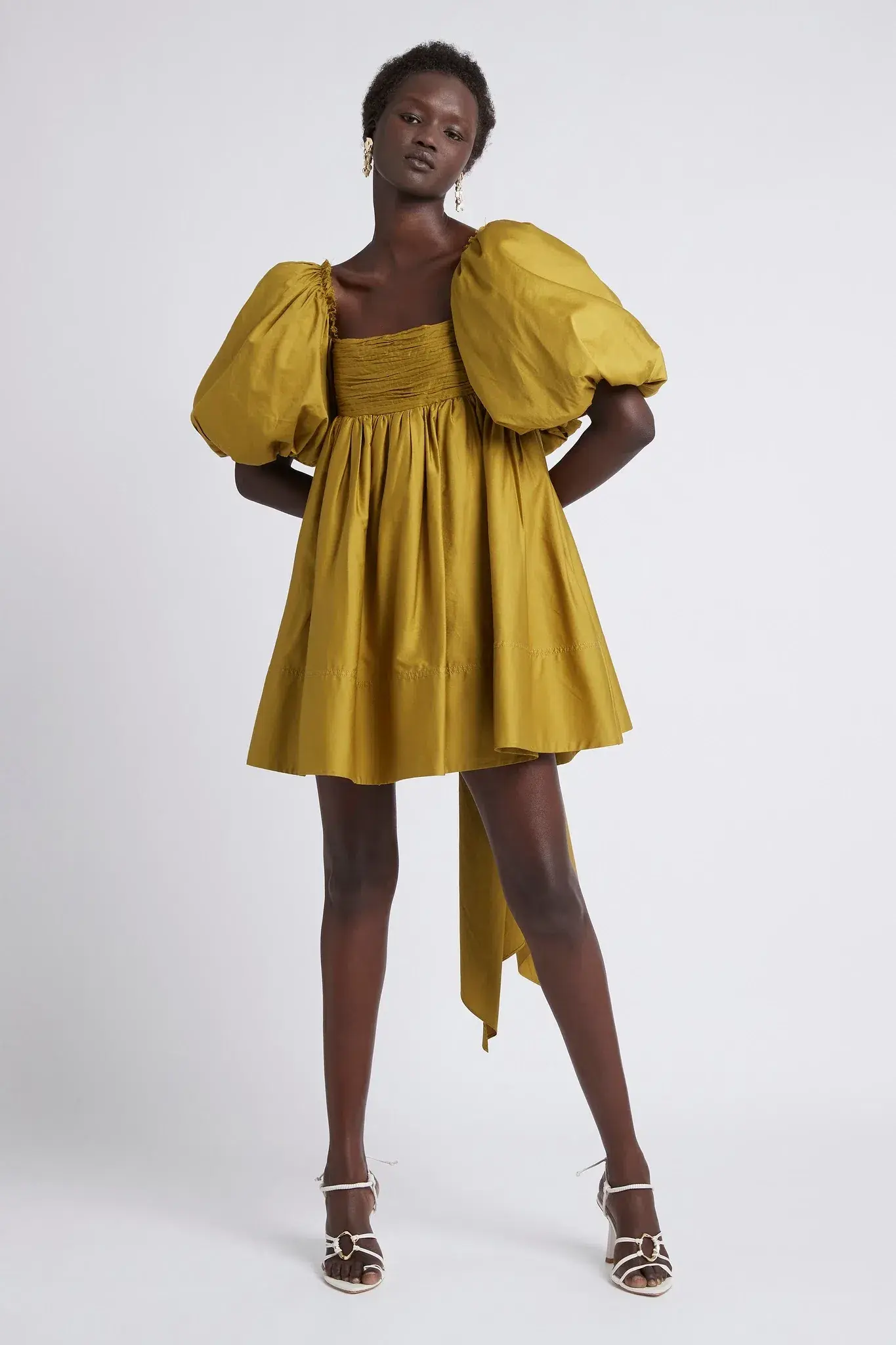 Aje Casabianca Puff Sleeve Mini Dress Olive Green Size 6  - Image 1