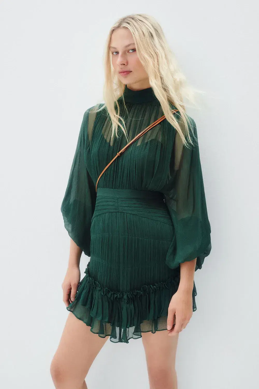 Shona Joy Leonie Long Sleeve Ruched Mini Dress Rosemary Green Size 10  - Image 5