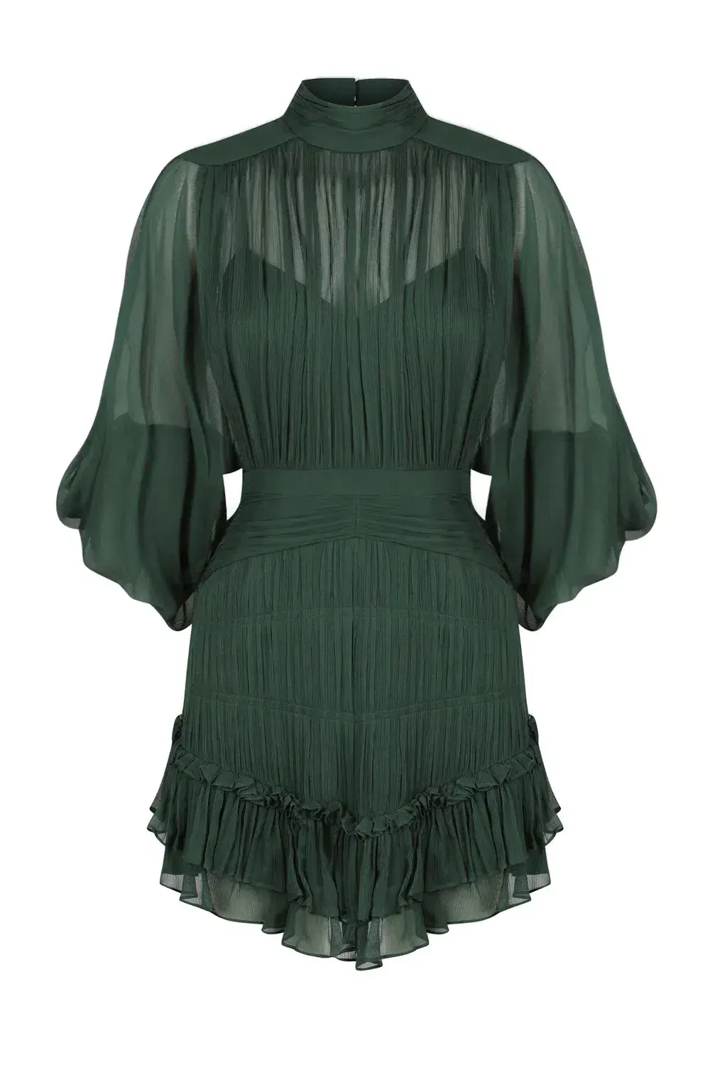 Shona Joy Leonie Long Sleeve Ruched Mini Dress Rosemary Green Size 10  for rent on The Volte - main image