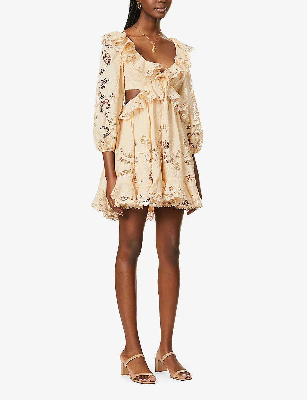Zimmermann Brighton Scallop Mini Dress Taupe Size 2 - Image 1