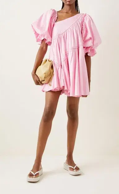 Aje Casabianca Braided Asymmetric Puff Sleeve Mini Dress Pink Size 8 - Image 3