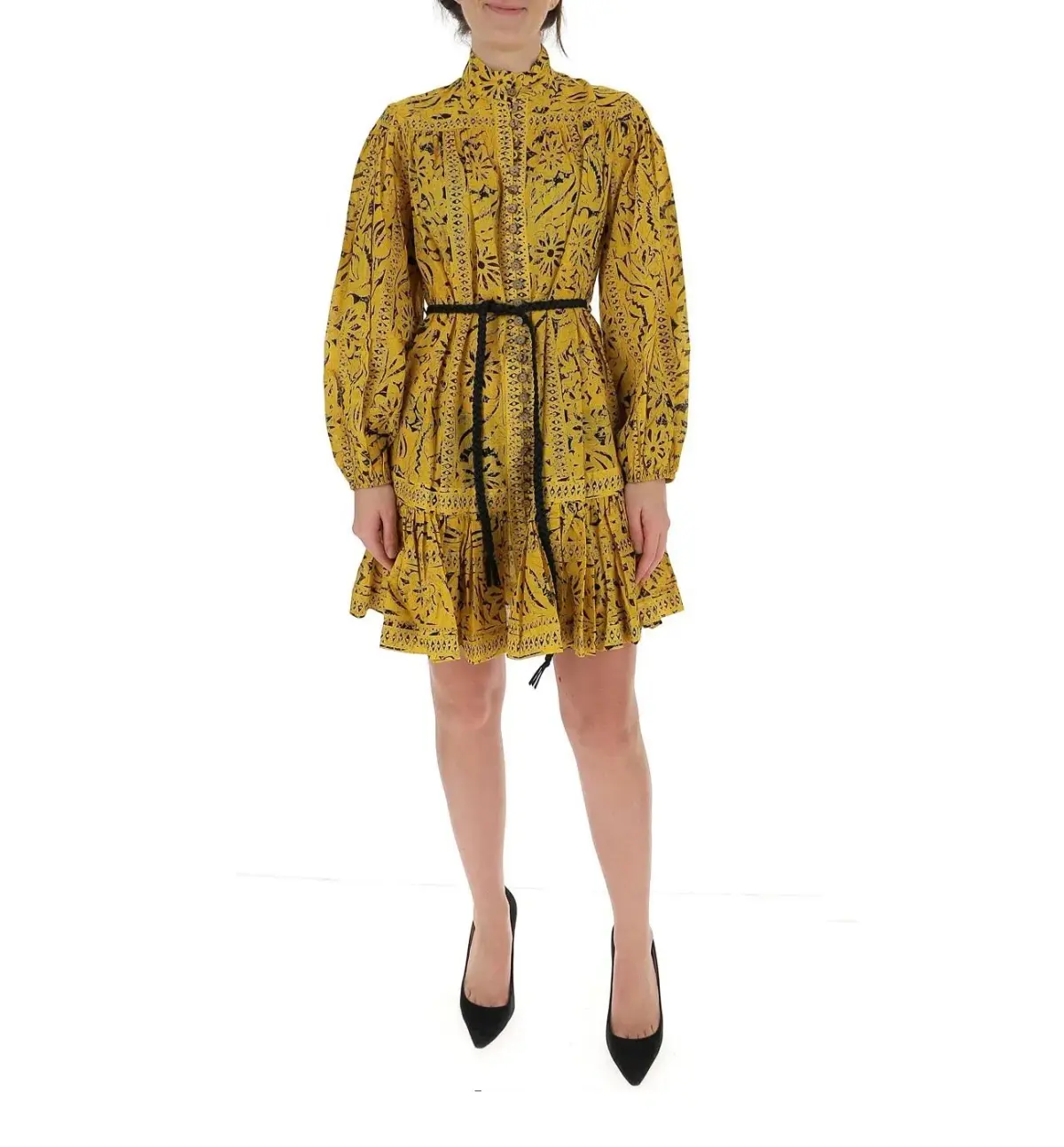 Zimmermann Lulu Belted Ruffled Print Cotton Mini Dress Yellow Size 2/ Au 12 - Image 1