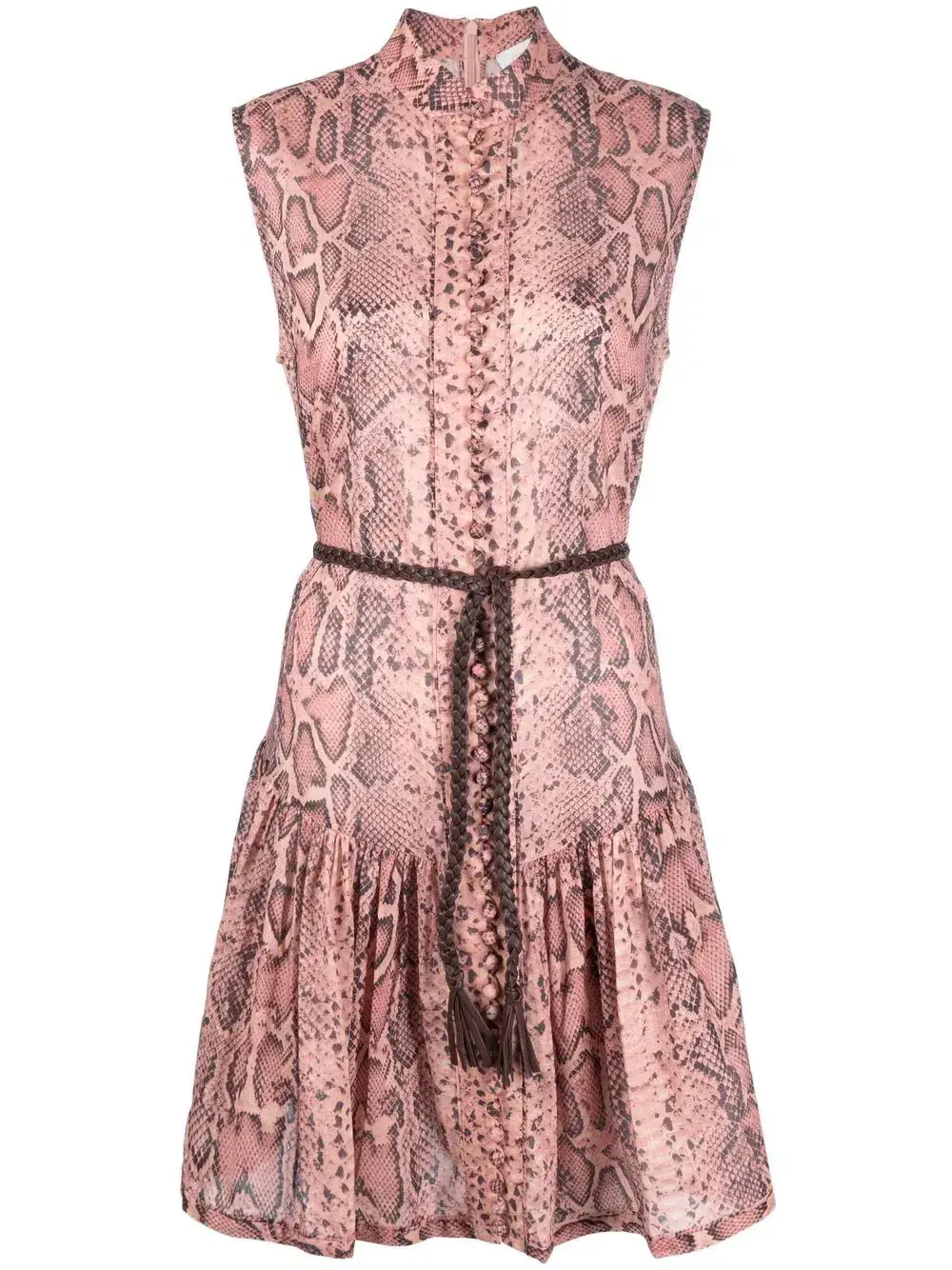 Zimmermann Moonshine Flared Mini Dress Pink Snake Print Size 0 / AU 8 - Image 4