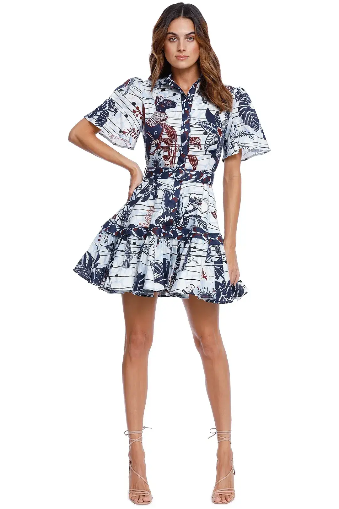 Leo Lin La Casa Linen Mini Dress Print Size 8 for rent on The Volte - main image