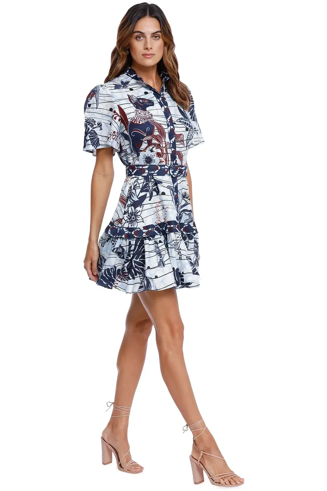 Leo Lin La Casa Linen Mini Dress Print Size 8 - Image 2