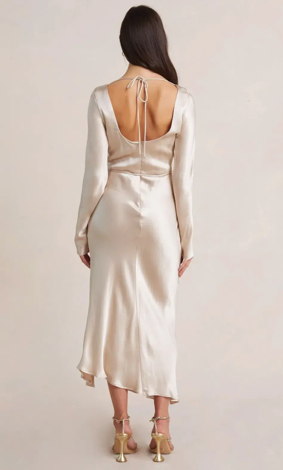 Bec & Bridge Moon Dance Long Sleeve Midi Dress Sand Size 10 - Image 4
