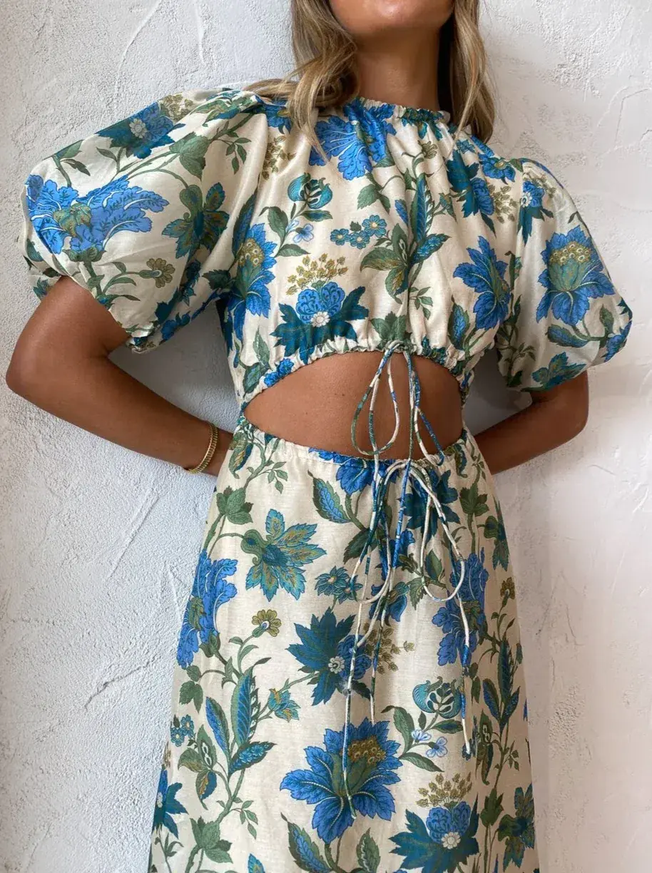 Sir the Label Celia Puff Sleeve Maxi Dress Marguerite Floral Print AU10 - Image 2