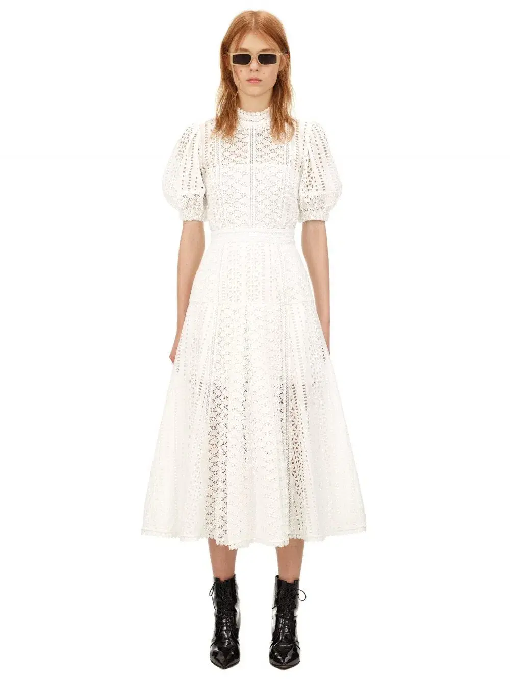 Self Portrait White Cotton Broderie Dress White Size 8  - Image 1