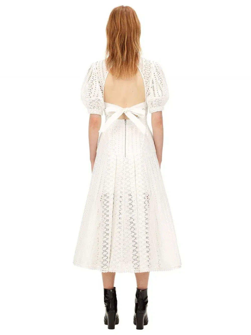 Self Portrait White Cotton Broderie Dress White Size 8  - Image 3
