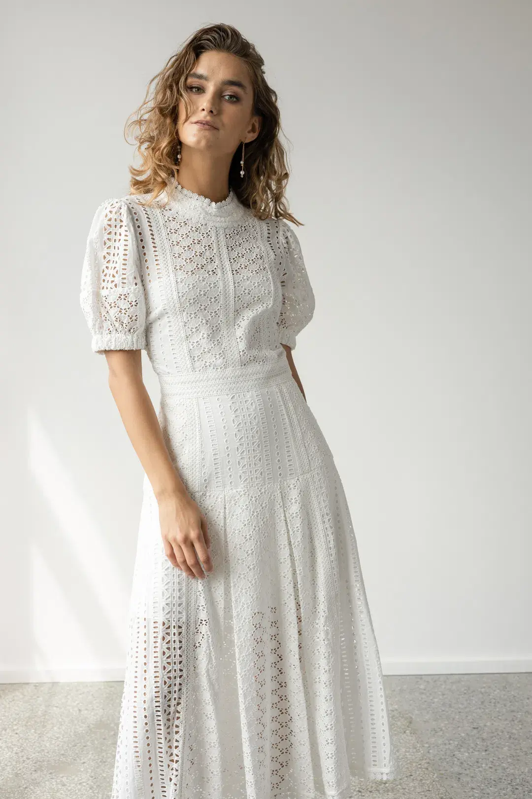 Self Portrait White Cotton Broderie Dress White Size 8  - Image 5