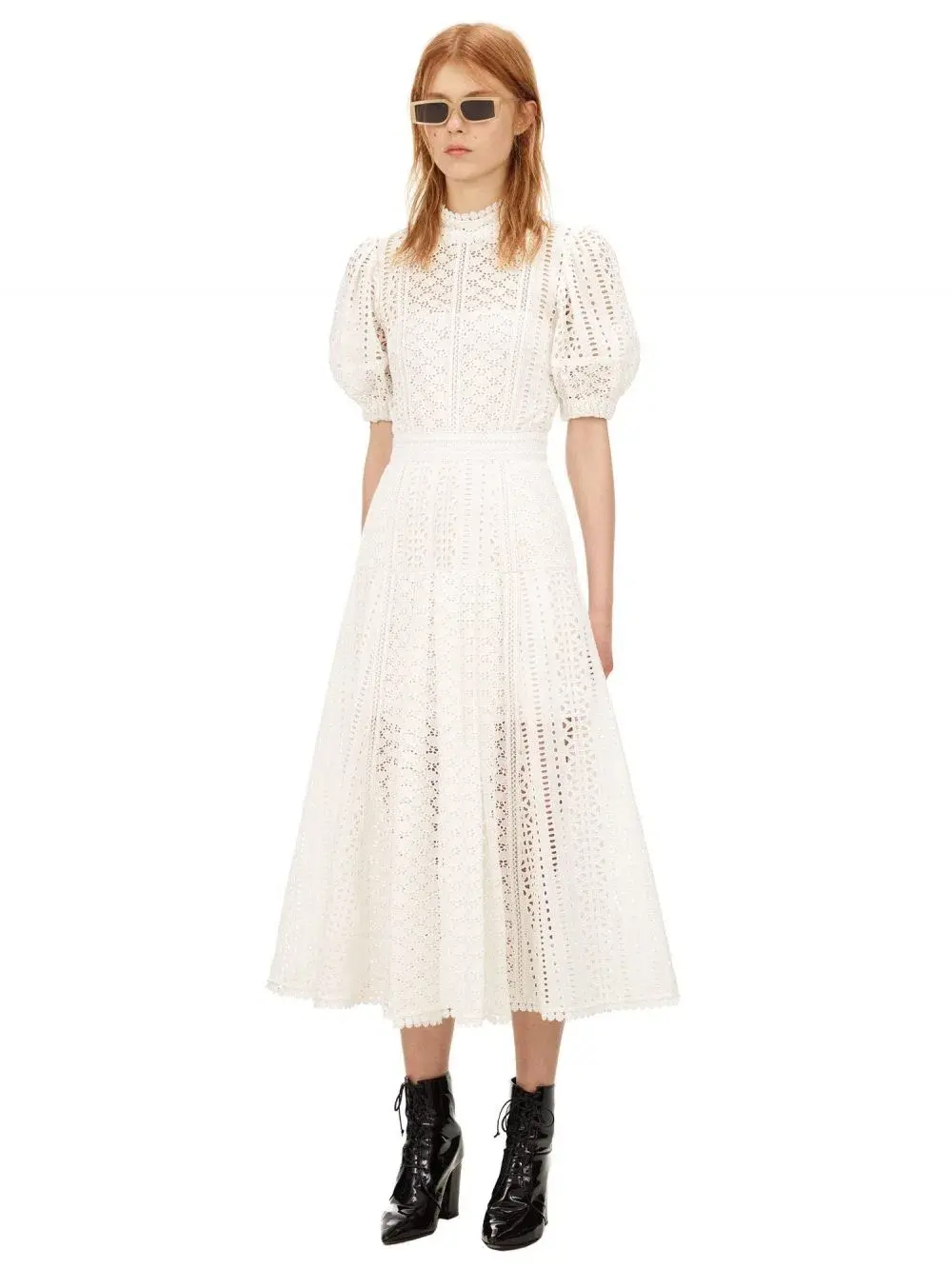 Self Portrait White Cotton Broderie Dress White Size 8  - Image 2