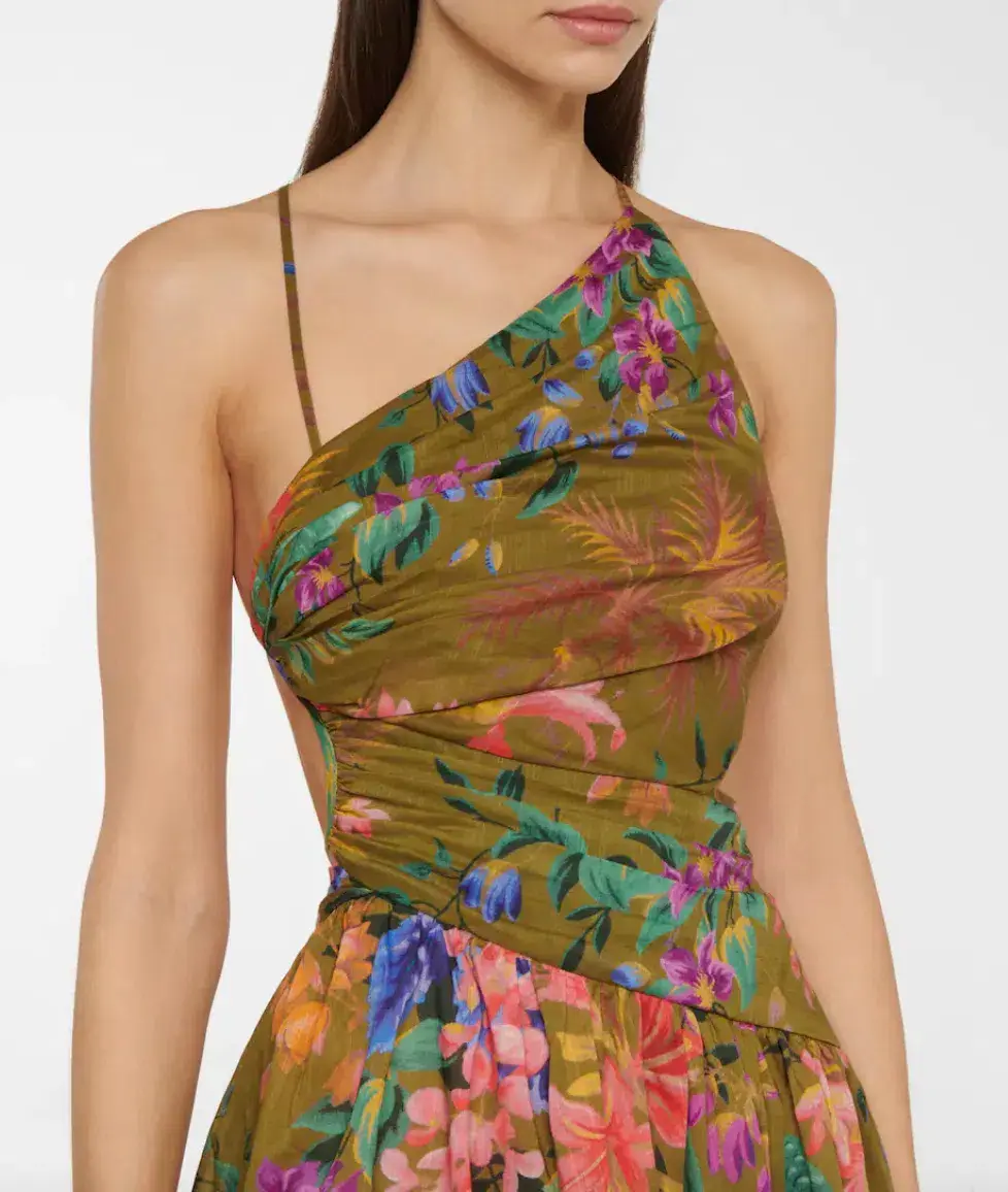 Zimmermann Tropicana Asymmetric Dress Khaki Floral Size 0 for rent on The Volte - main image