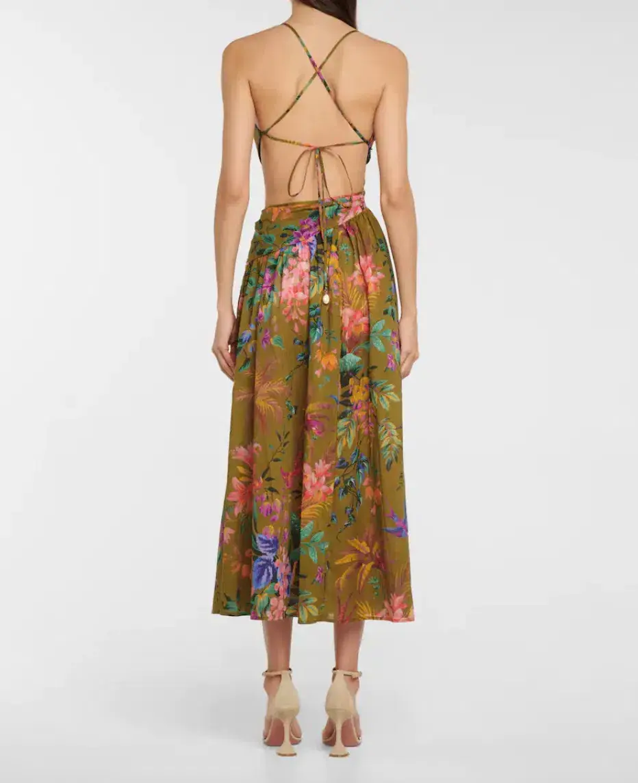 Zimmermann Tropicana Asymmetric Dress Khaki Floral Size 0 for rent on The Volte - main image
