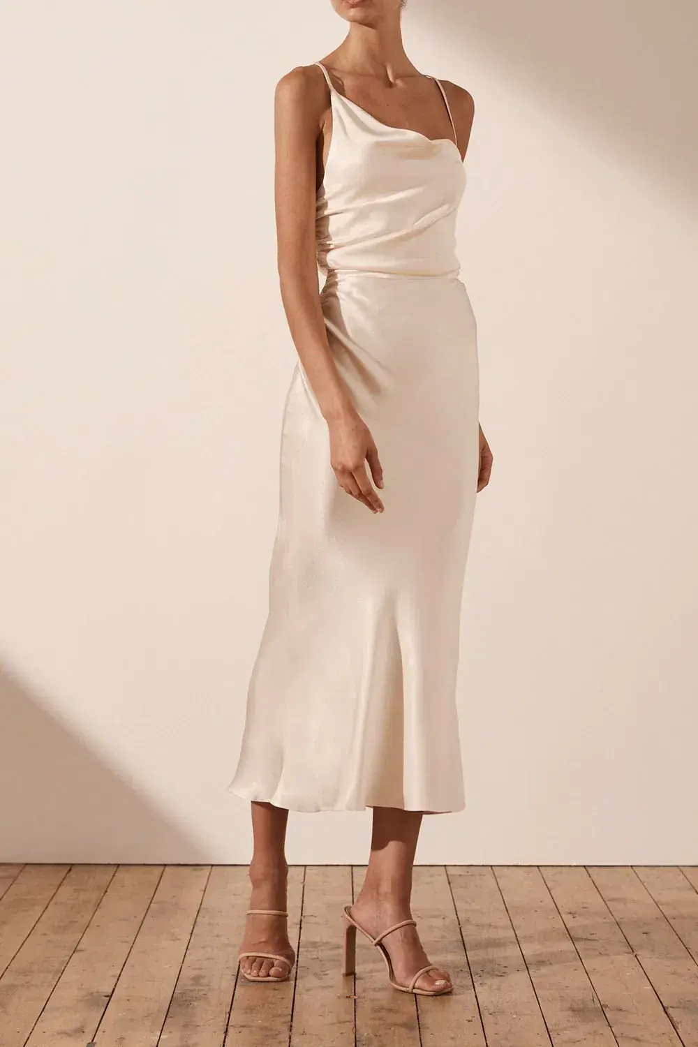 Shona Joy La Lune Asymmetrical Bias Cowl Midi Dress Cream Size 8  - Image 2