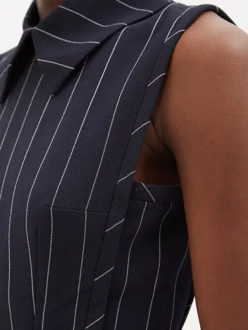 Emilia Wickstead Miles Pinstriped Crepe Midi Dress Navy/White Size 16 - Image 2