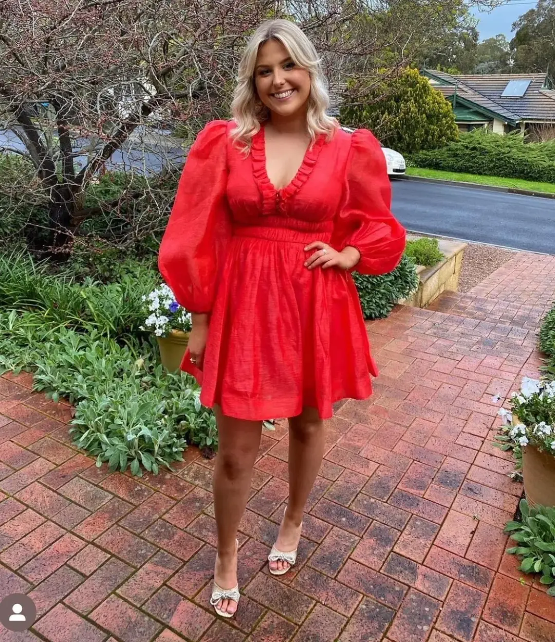 Zimmermann Prima Frill V Neck Mini Dress Tomato Size 3 / AU 14 for rent on The Volte - main image