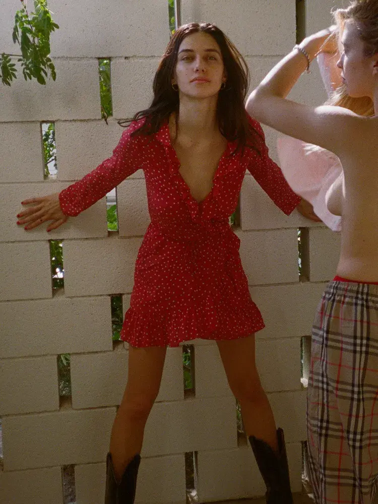 REALISATION PAR Alexandra Silk Wrap Dress Red Star Size M  for rent on The Volte - main image